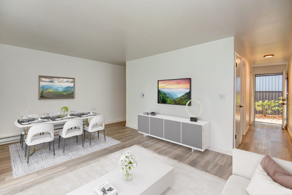 Open living and dining area in our apartments in for rent in Everett, WA.